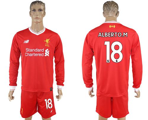 Liverpool #18 Alberto.M Home Long Sleeves Soccer Club Jersey